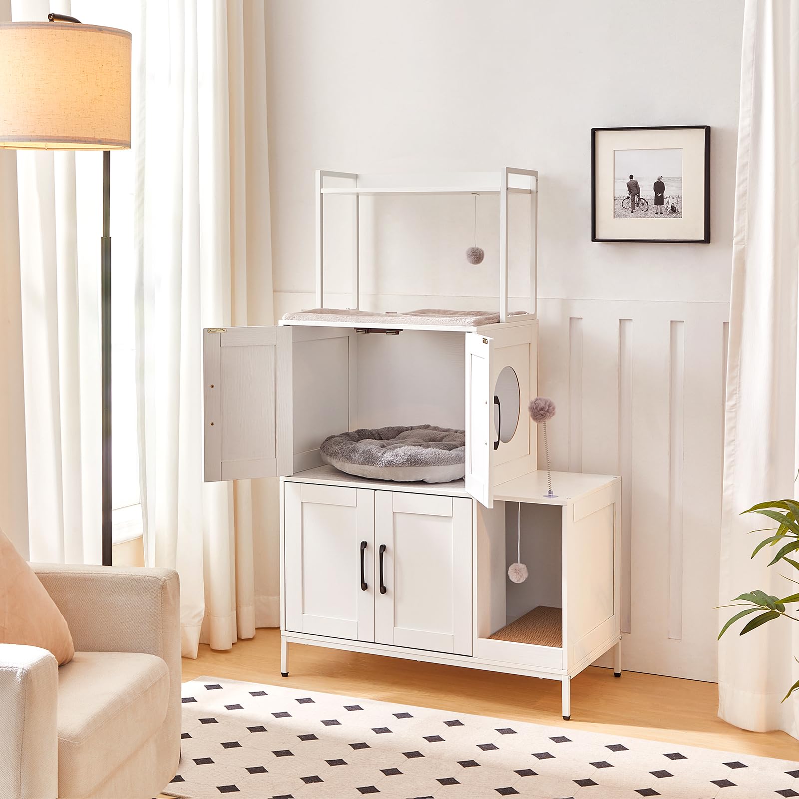 hoobro-pet-furniture-meuble-liti-re-chat-blanc-2-en-1 image 6