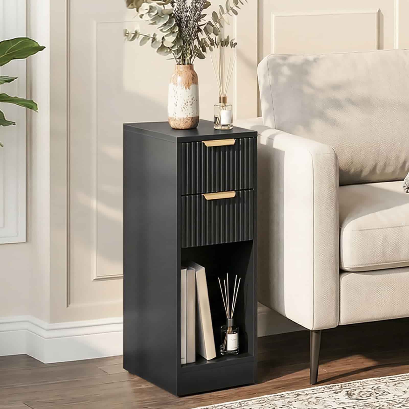 hoobro-nightstands-table-de-chevet-2-tiroirs-noire-cannel-e-troite image 5