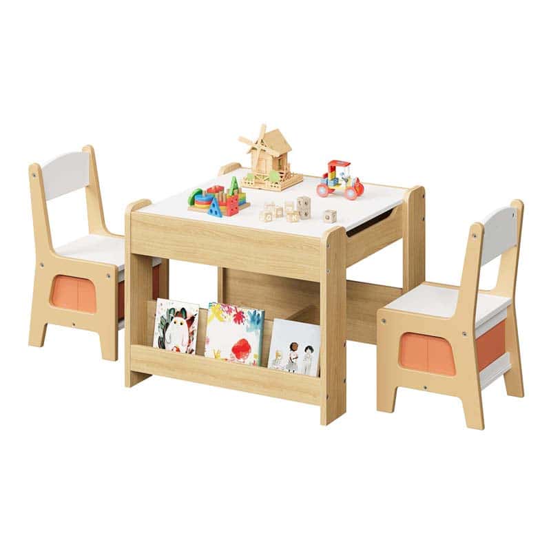 hoobro-table-enfant-4-en-1-blanche-avec-2-chaises image 1