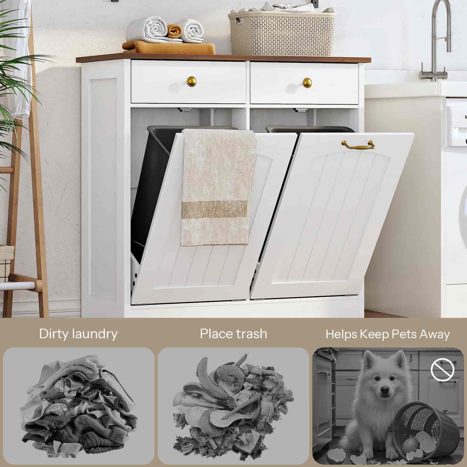 hoobro-kitchen-furniture-meuble-poubelle-double-blanc-2-tiroirs image 8