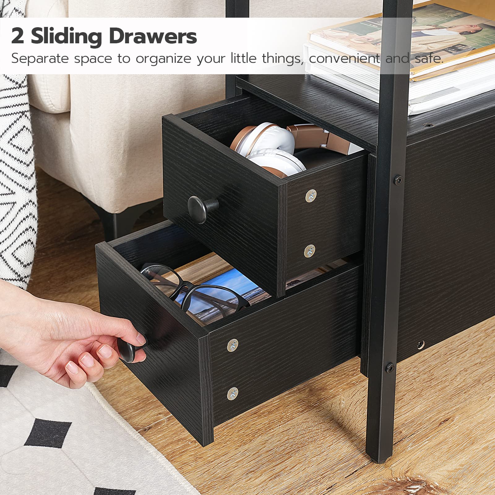 hoobro-tables-de-chevet-lot-de-2-table-d-appoint-noire-prise image 7