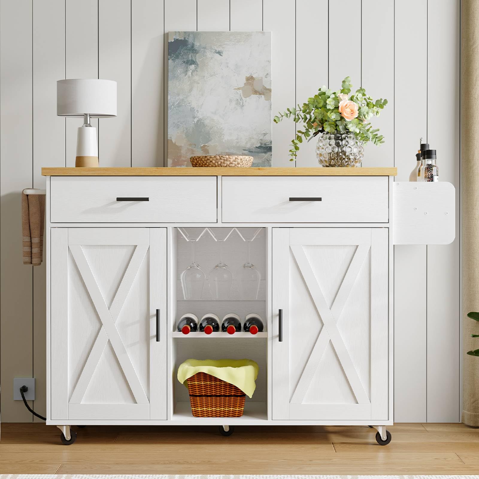 hoobro-kitchen-furniture-lot-cuisine-blanc-roulettes-avec-prise image 6
