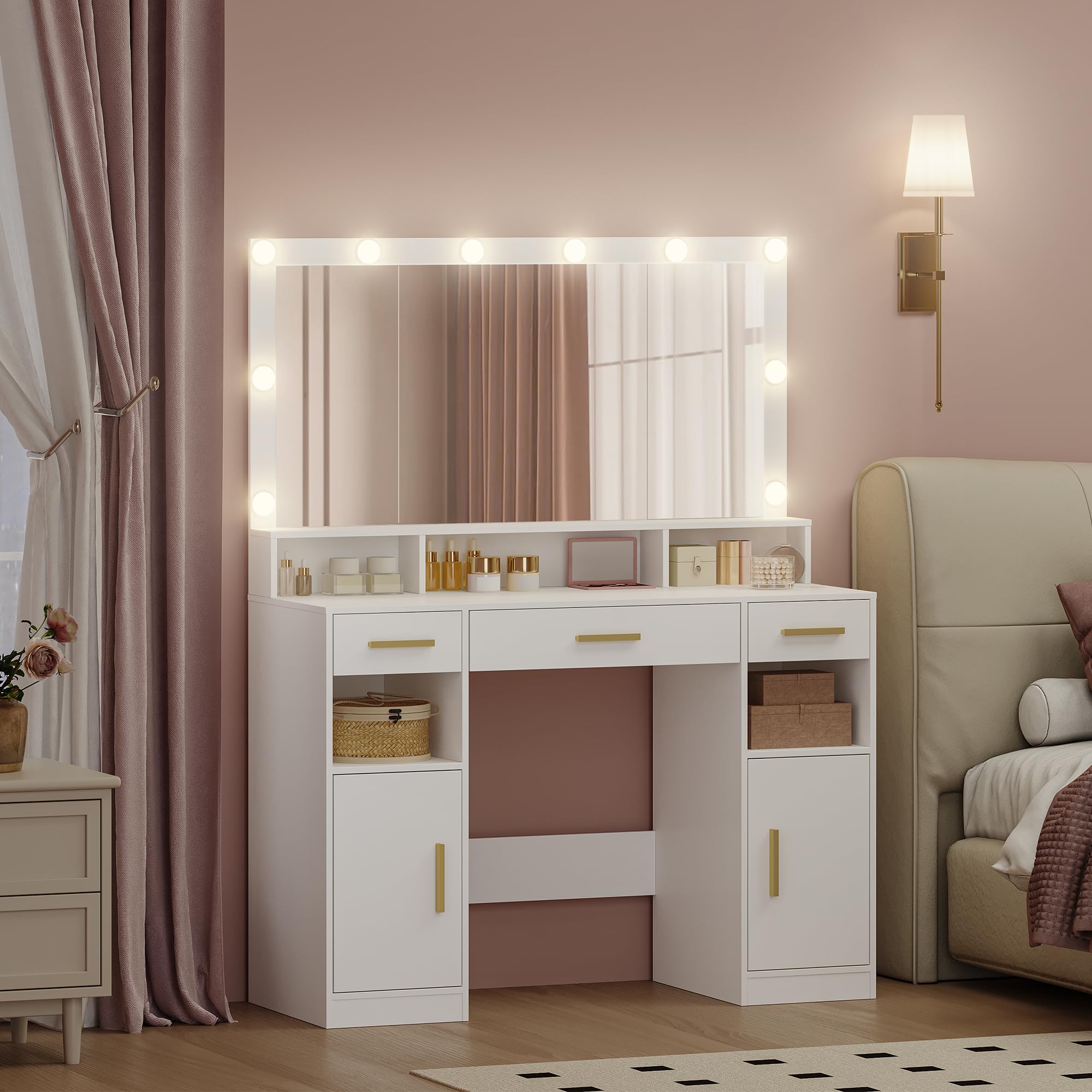hexcelen-coiffeuse-miroir-led-blanc-40x108x140-cm-3-tiroirs image 3