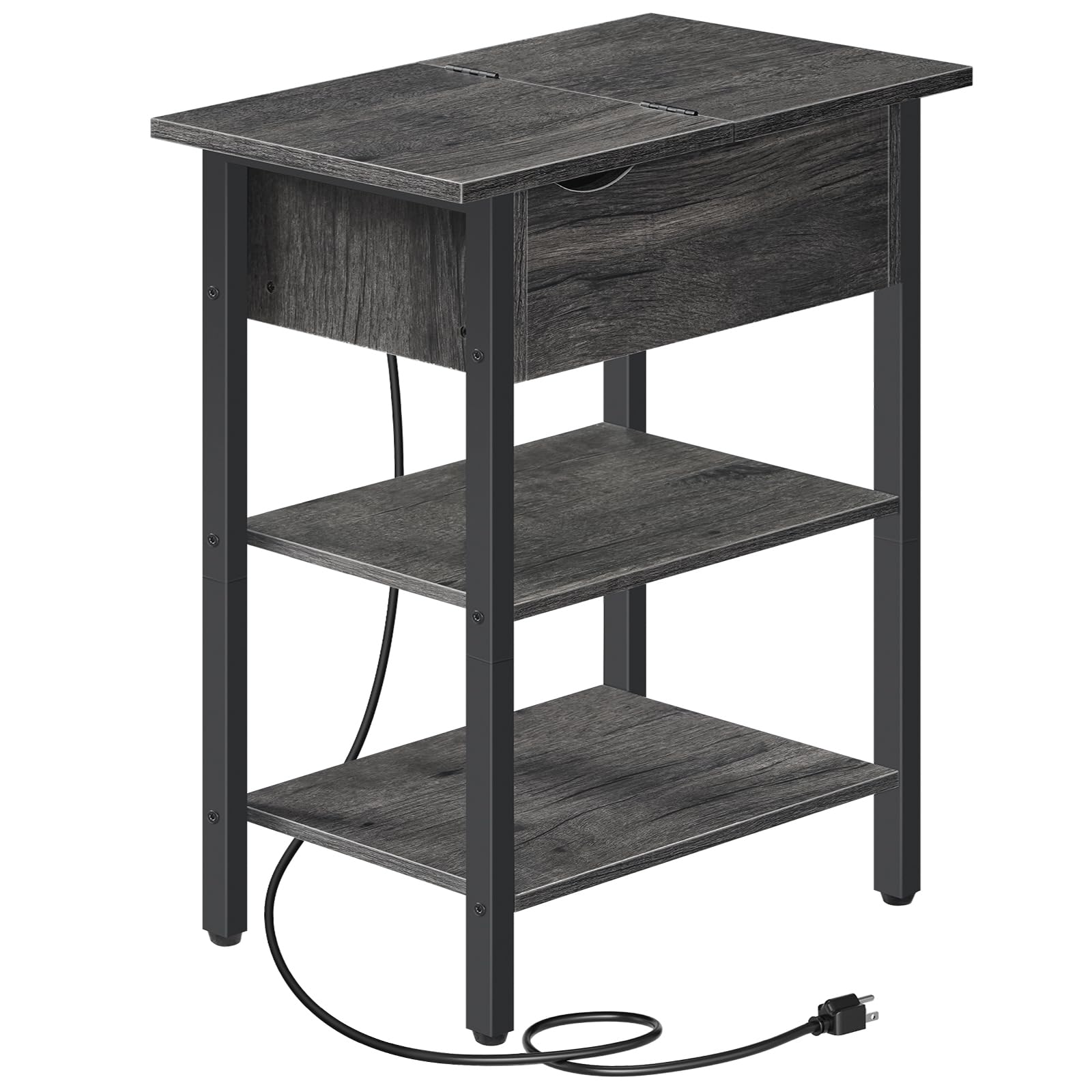 hoobro-bc341bz01-table-de-chevet-noire-troite-avec-prise image 1