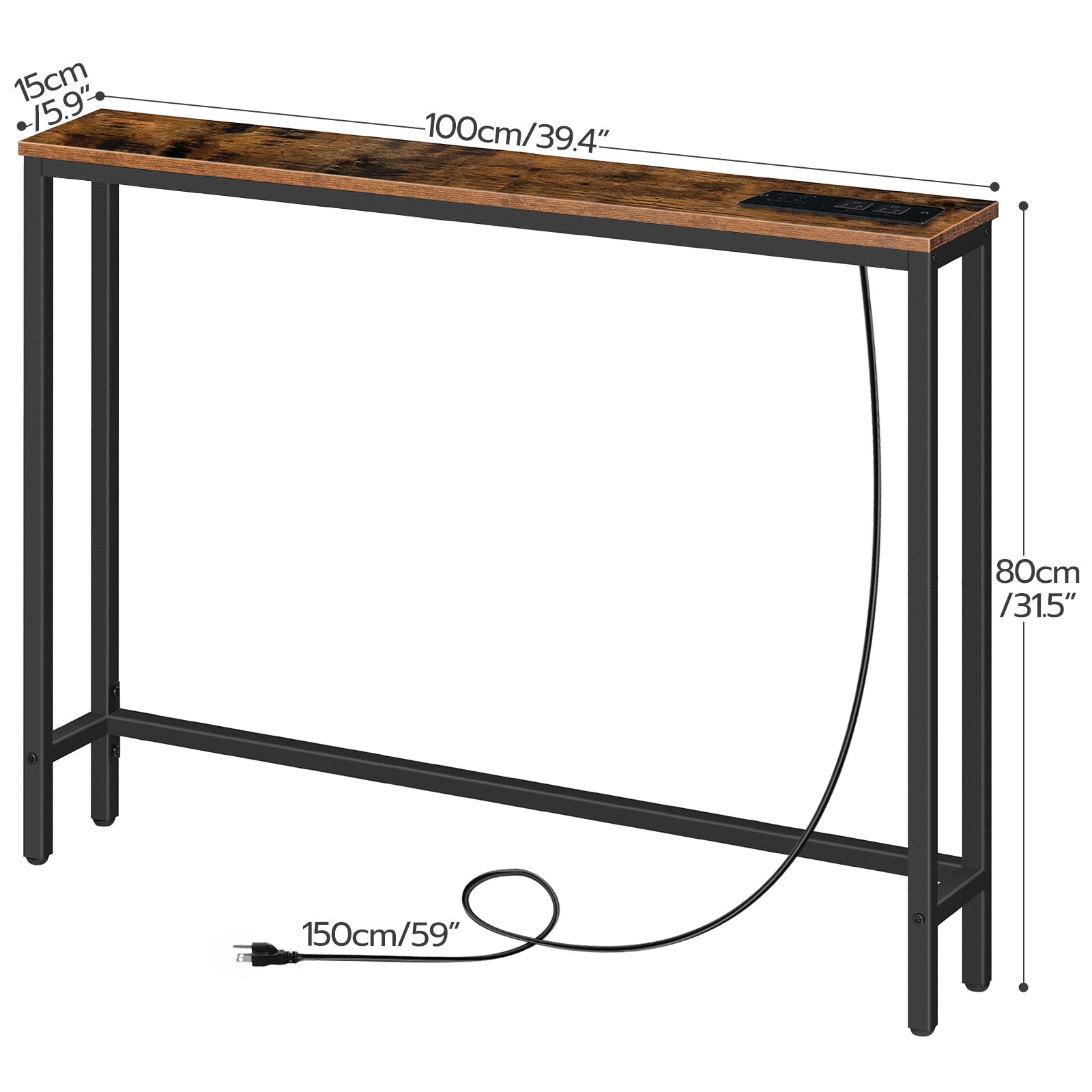 hoobro-console-troite-marron-100-cm-prises-usb-c image 3