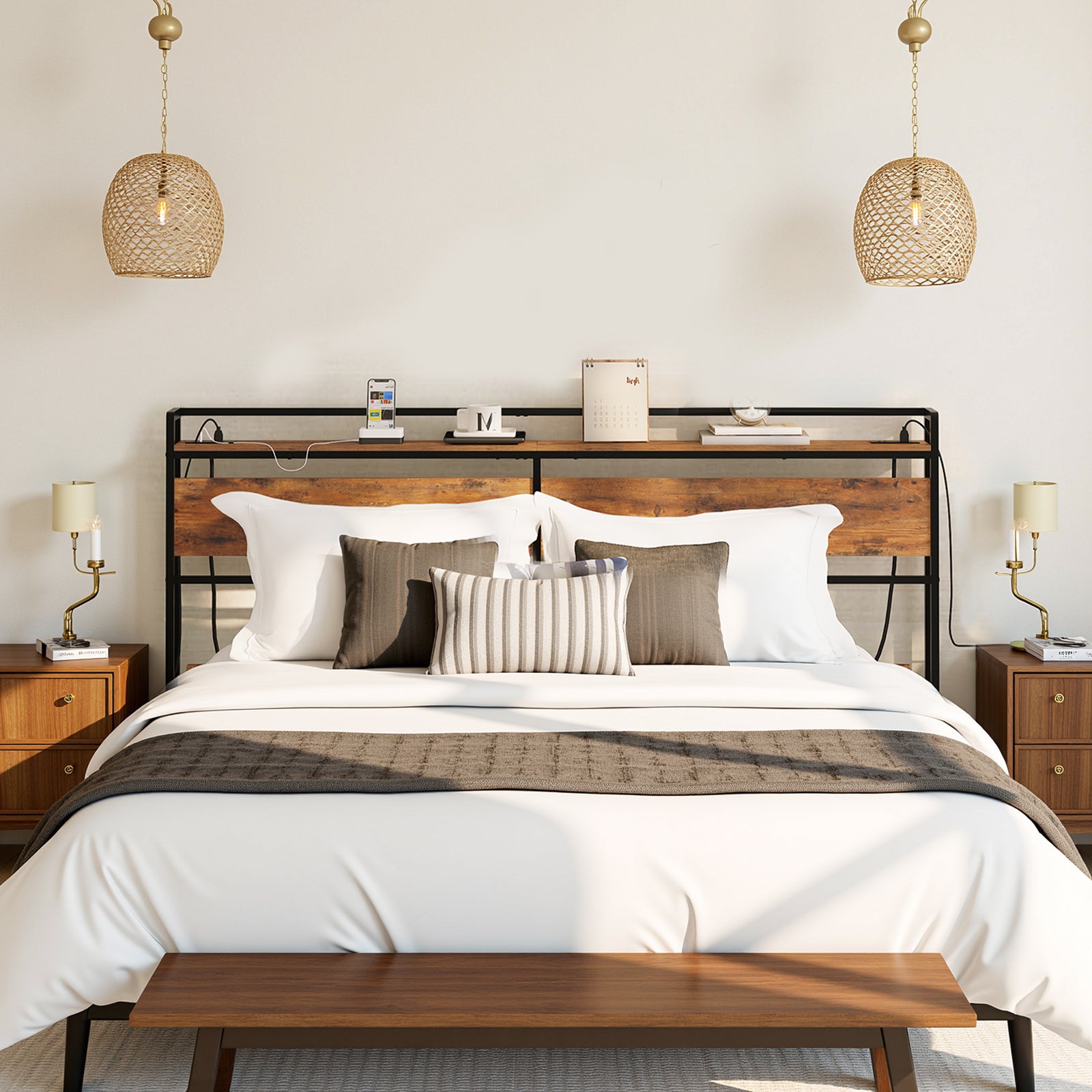 hoobro-headboards-t-te-de-lit-queen-marron-usb image 7