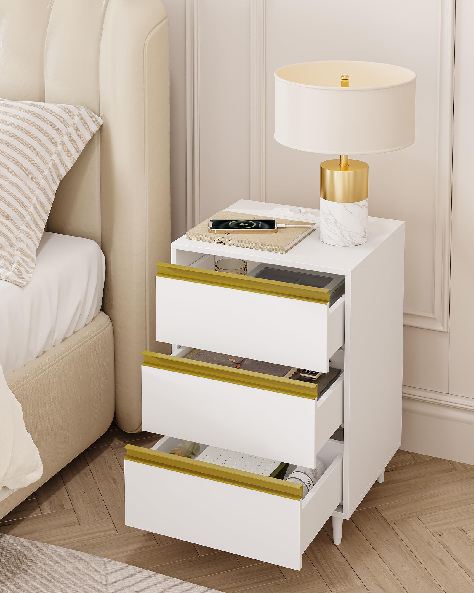 hexcelen-tables-de-chevet-lot-2-tables-nuit-blanches-prises-usb image 8