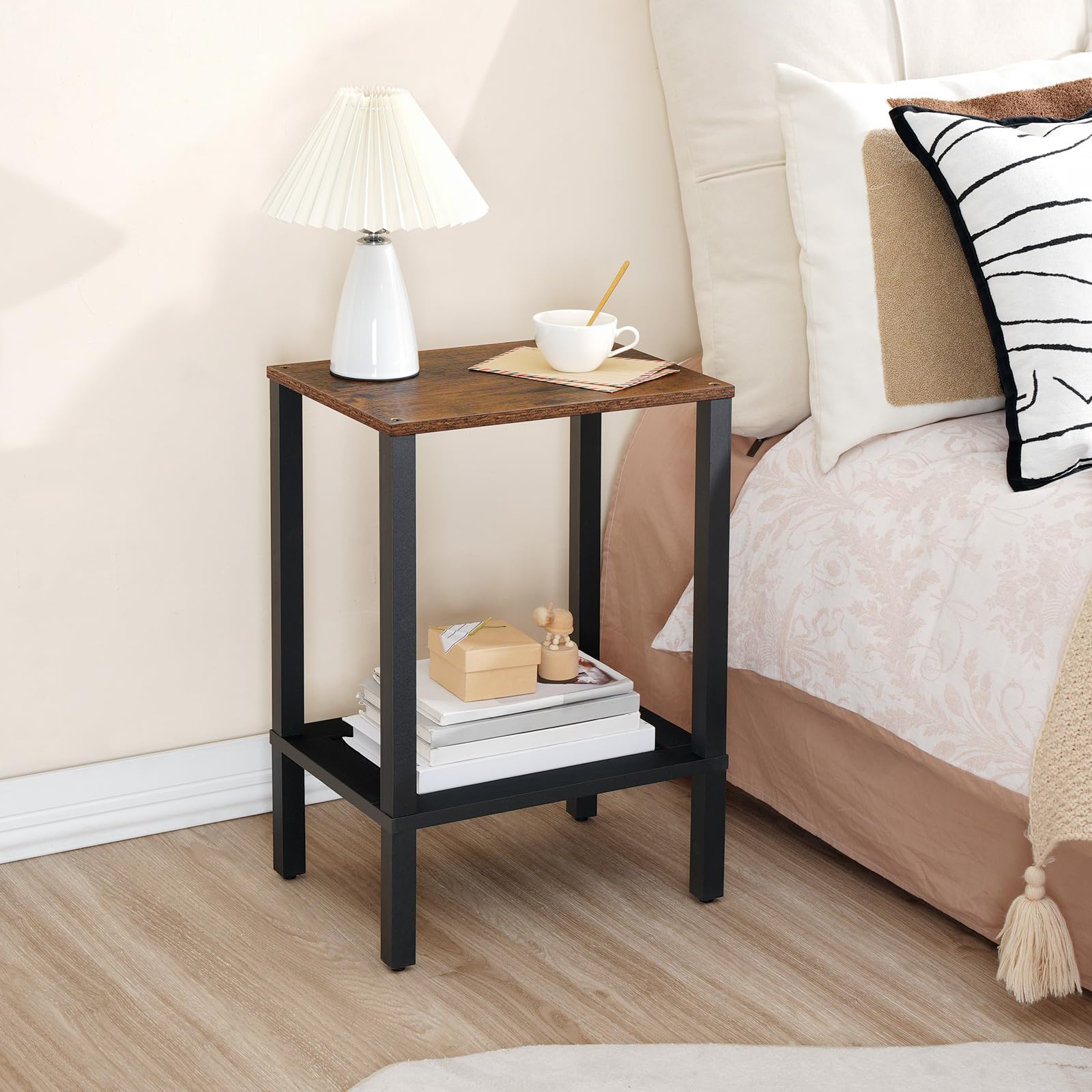 hoobro-side-tables-table-d-appoint-2-niveaux-marron image 2