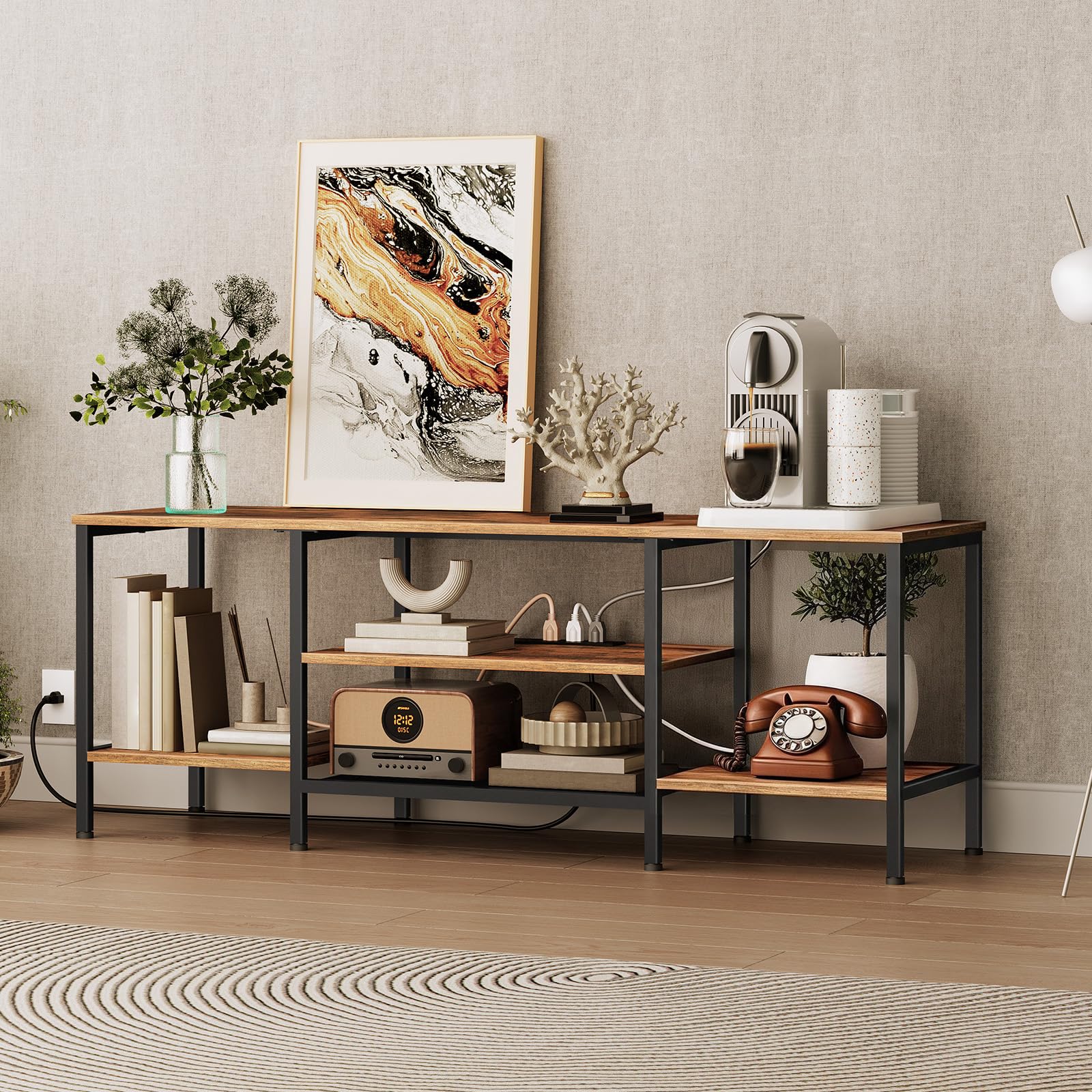 hoobro-meuble-tv-65-pouces-marron-prises-3-niveaux image 4