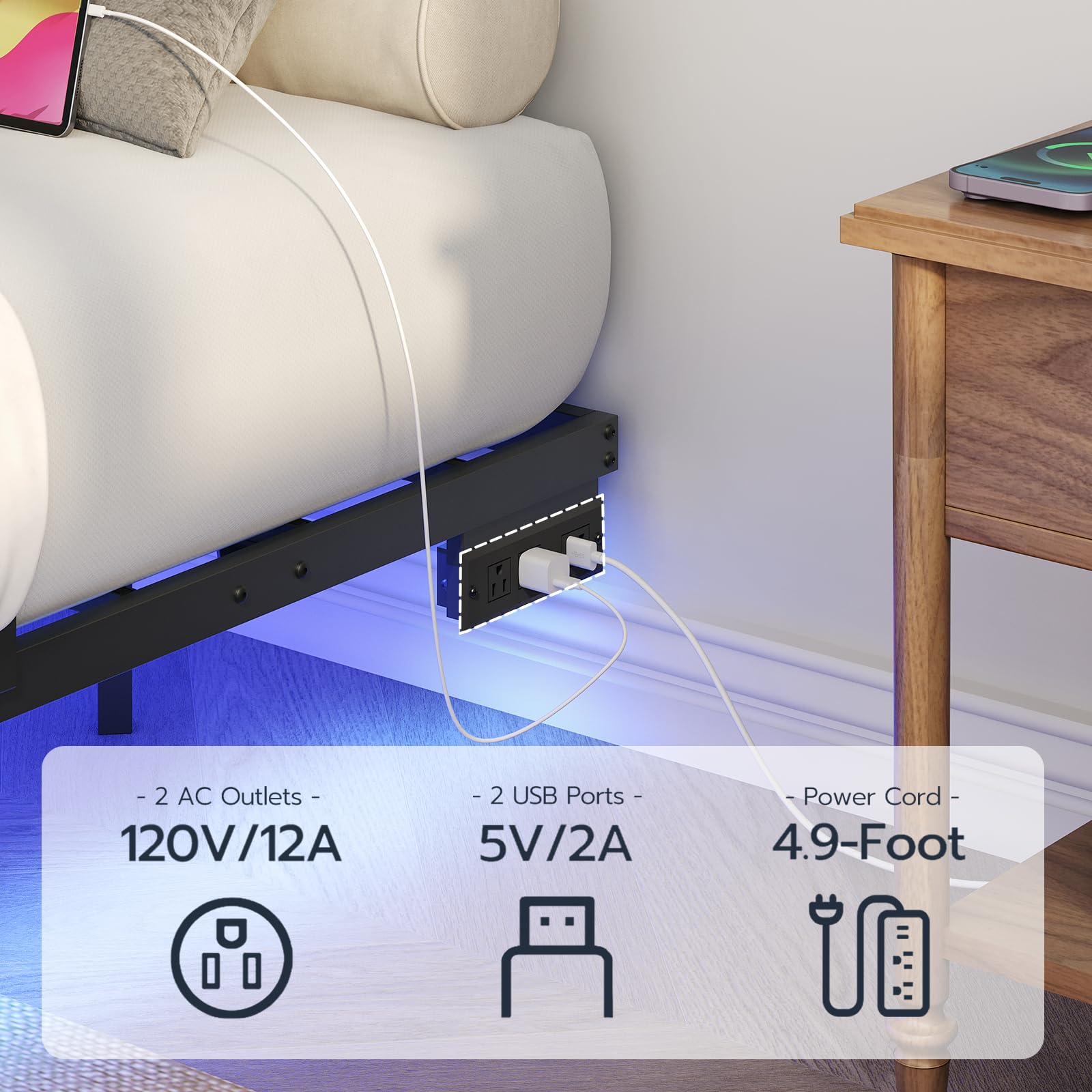 hoobro-bed-frames-lit-king-size-led-noir-avec-prises image 6