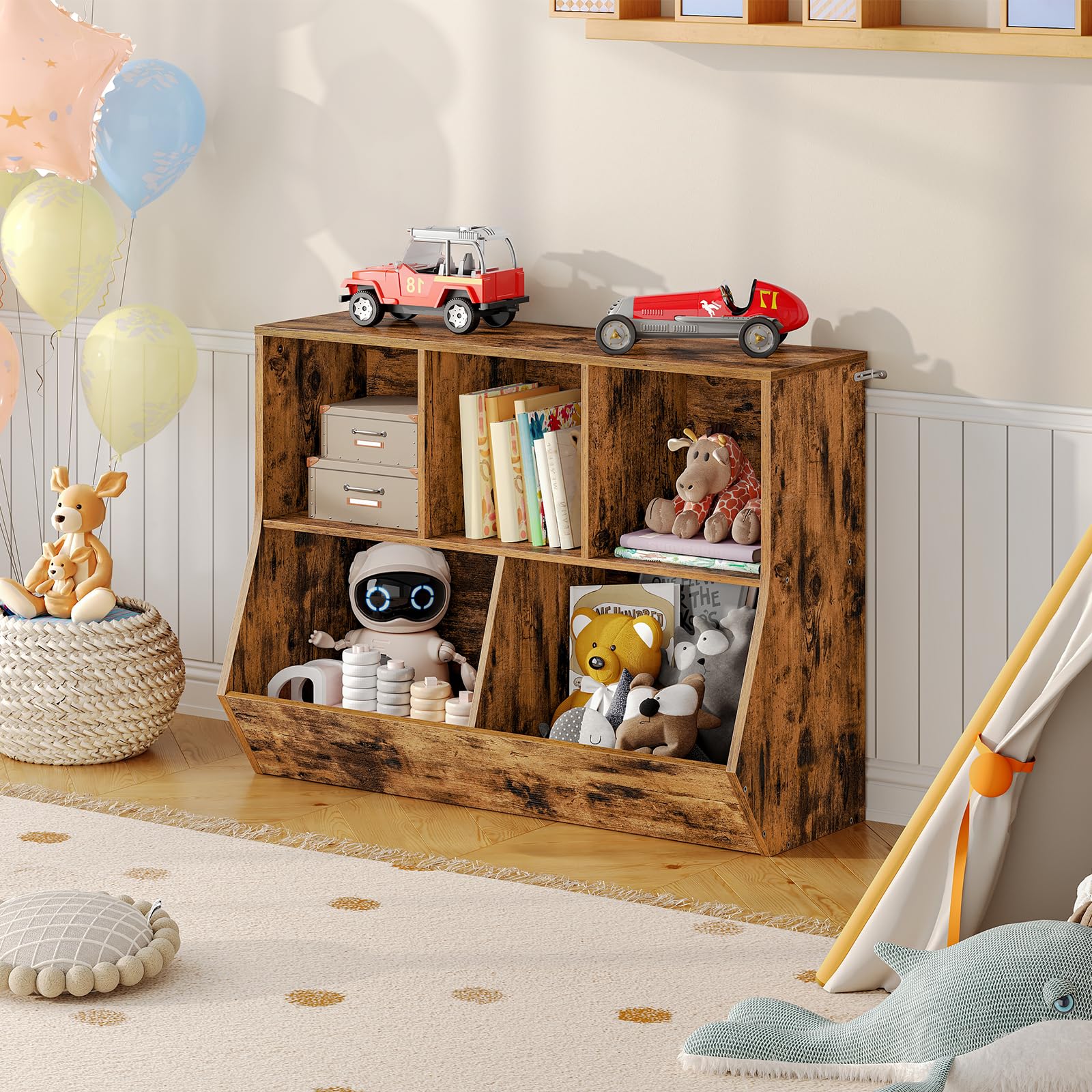 hoobro-kid-s-furniture-biblioth-que-enfant-marron-90-cm-3-casiers image 2