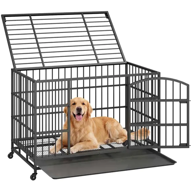 hoobro-cage-chien-48-pouces-noire-m-tal-roulettes image 1