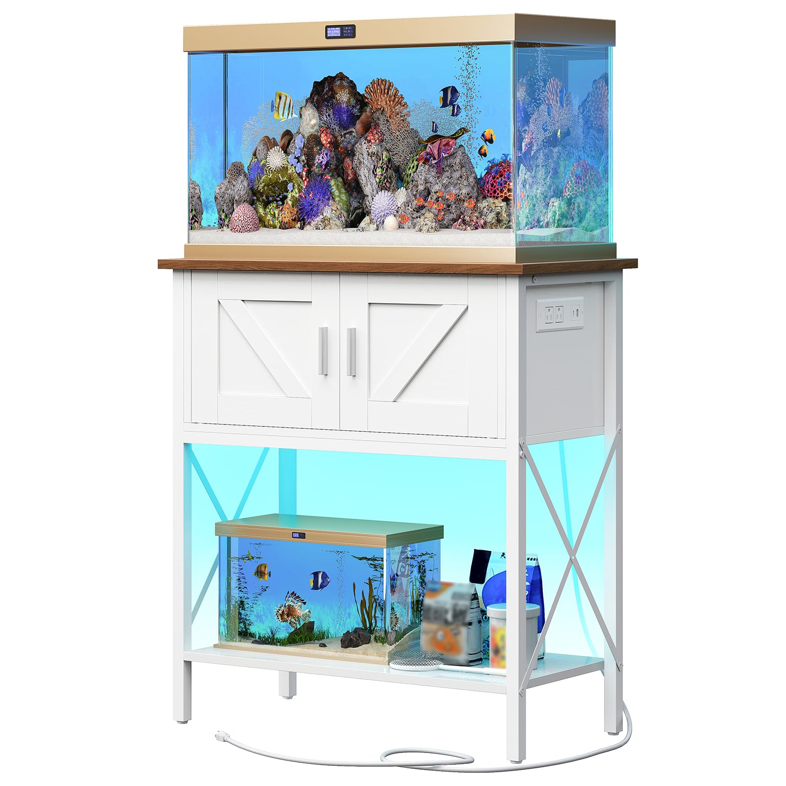 hoobro-fish-tank-stands-meuble-aquarium-blanc-led-75-l image 1