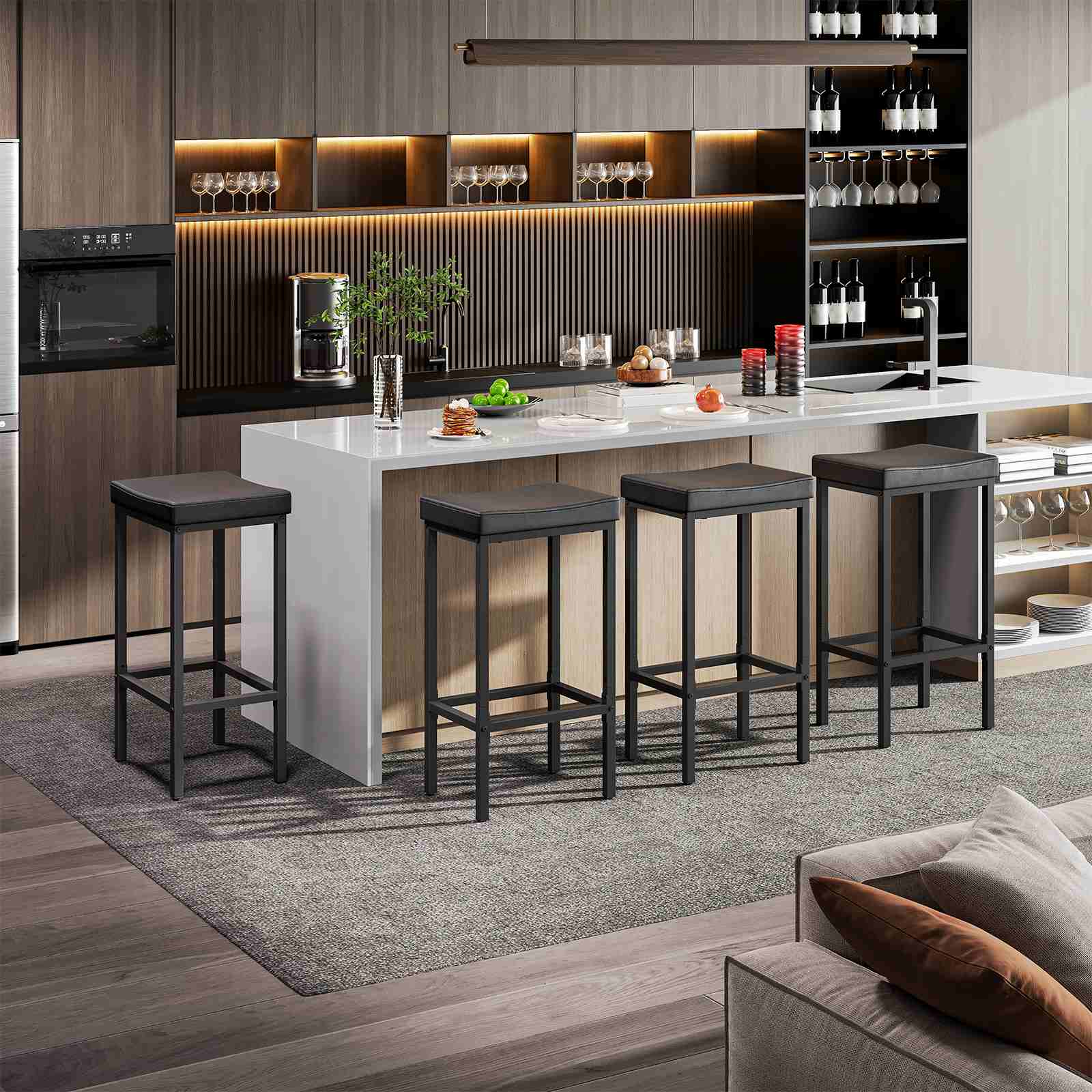 hoobro-lot-4-tabourets-de-bar-noirs-simili-cuir-rembourr-s image 4