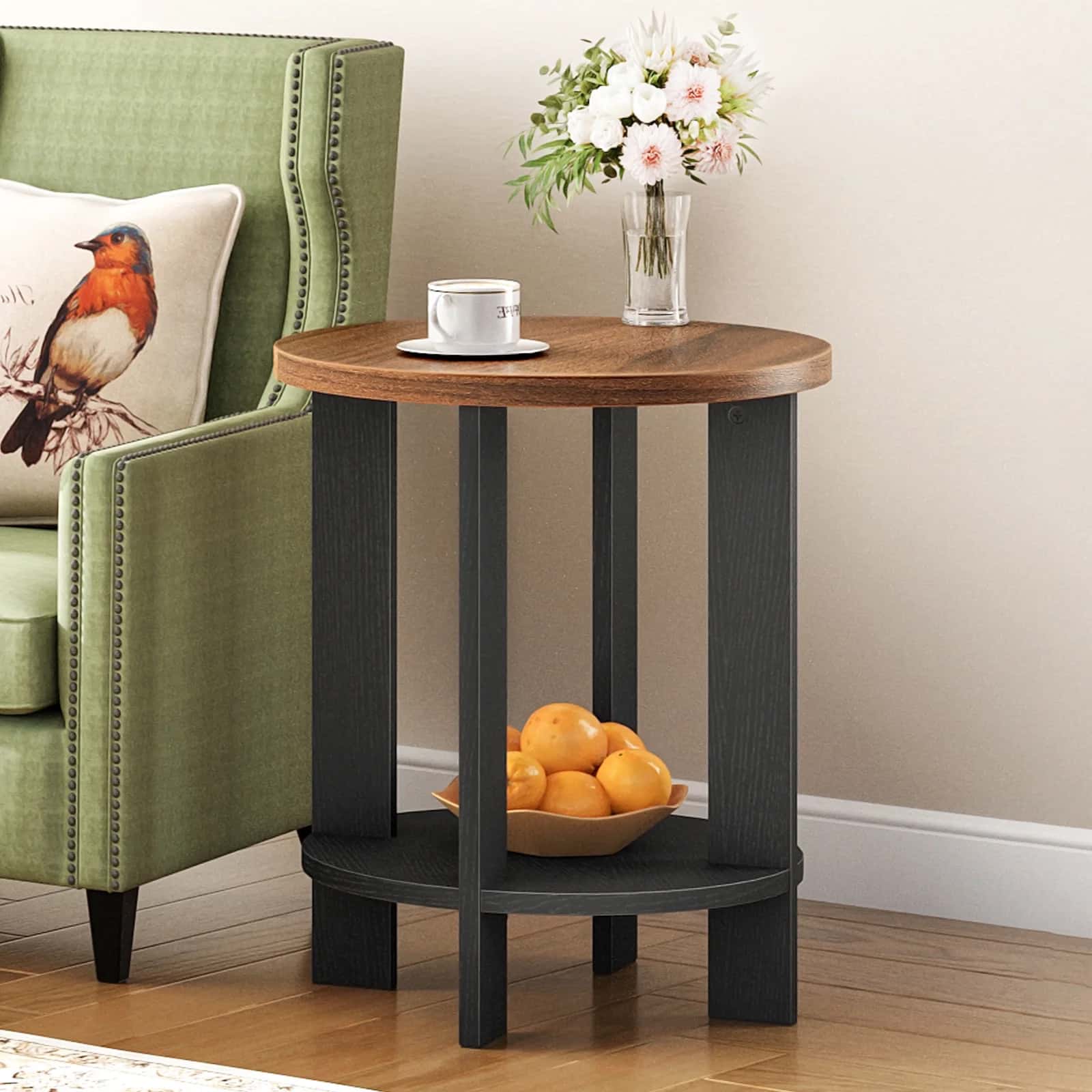 hoobro-side-tables-table-d-appoint-ronde-marron-2-niveaux image 2