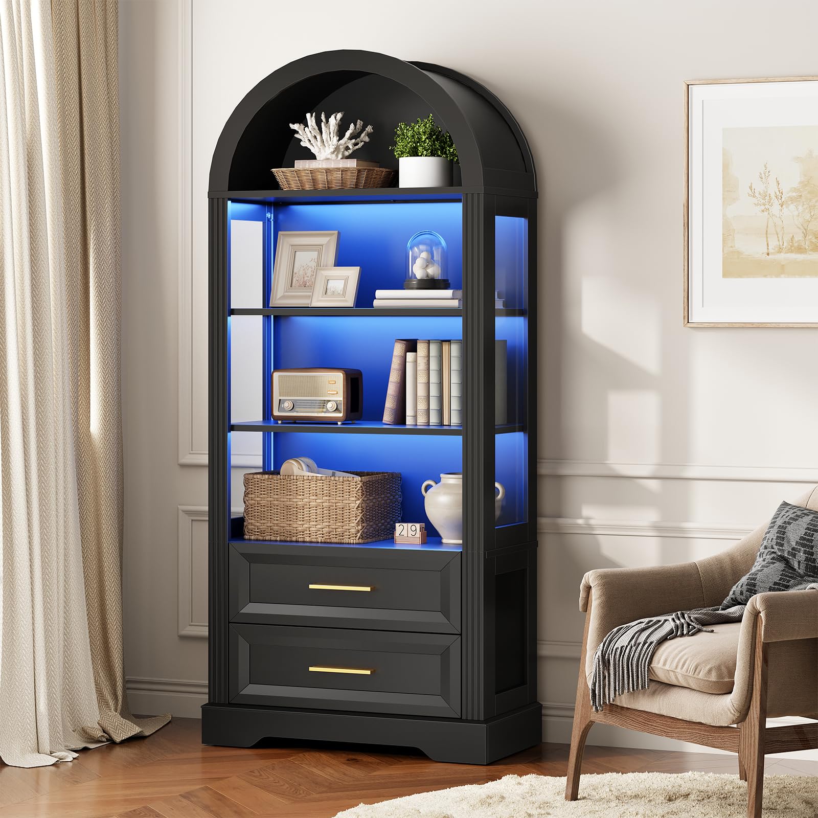hoobro-bookshelves-170-cm-biblioth-que-noire-arche-led image 5