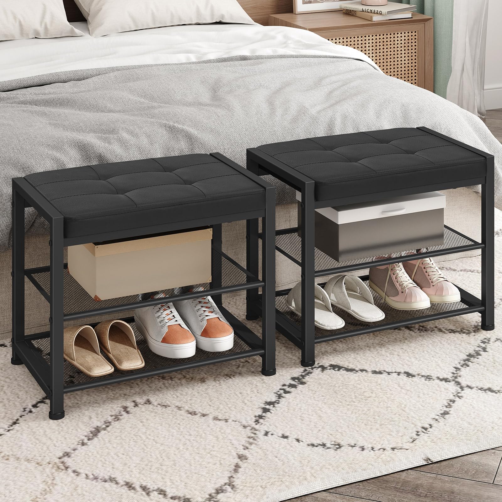 hoobro-shoe-racks-banc-range-chaussures-3-niveaux-noir-avec-coussin image 5