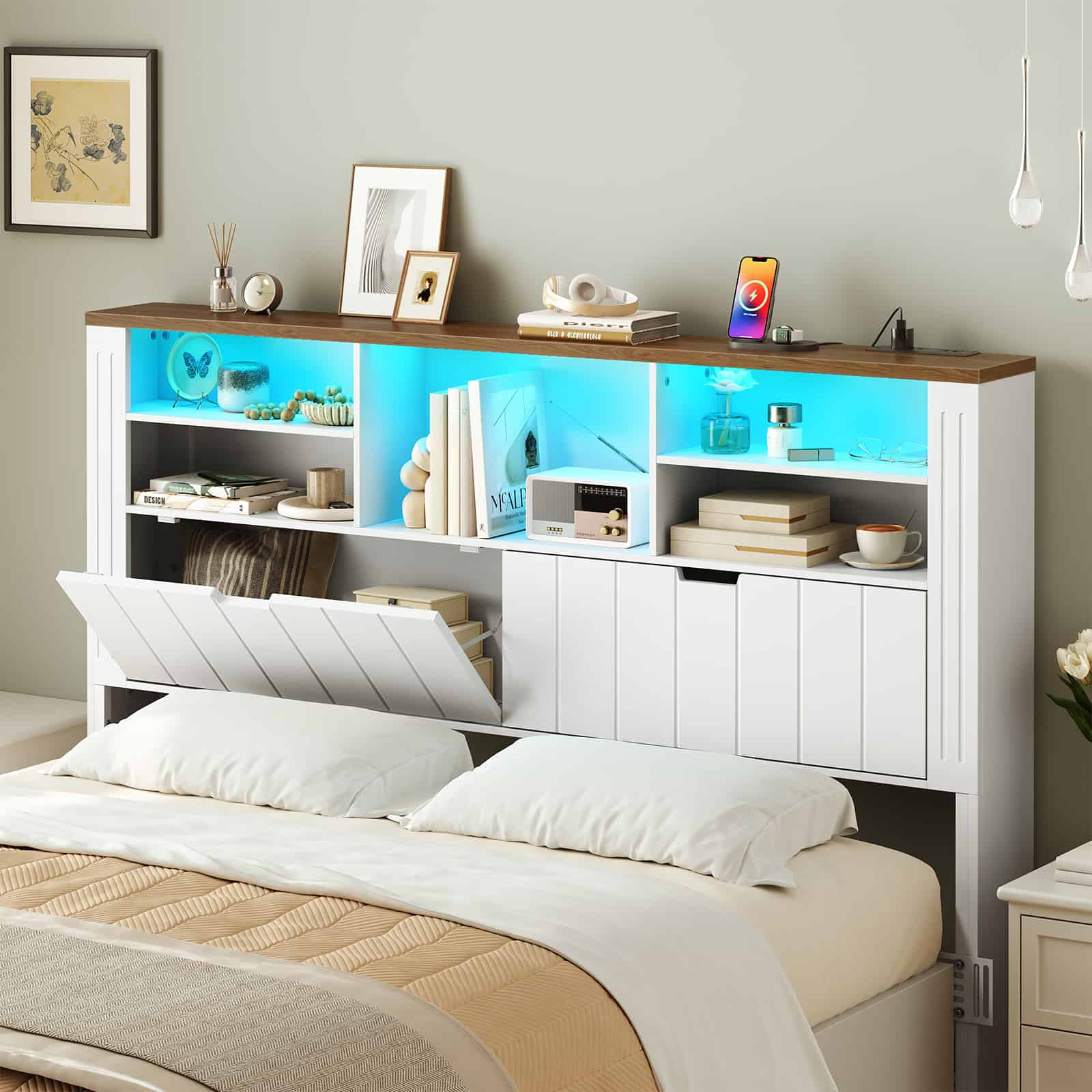hoobro-t-te-de-lit-rangement-blanche-led-usb image 6