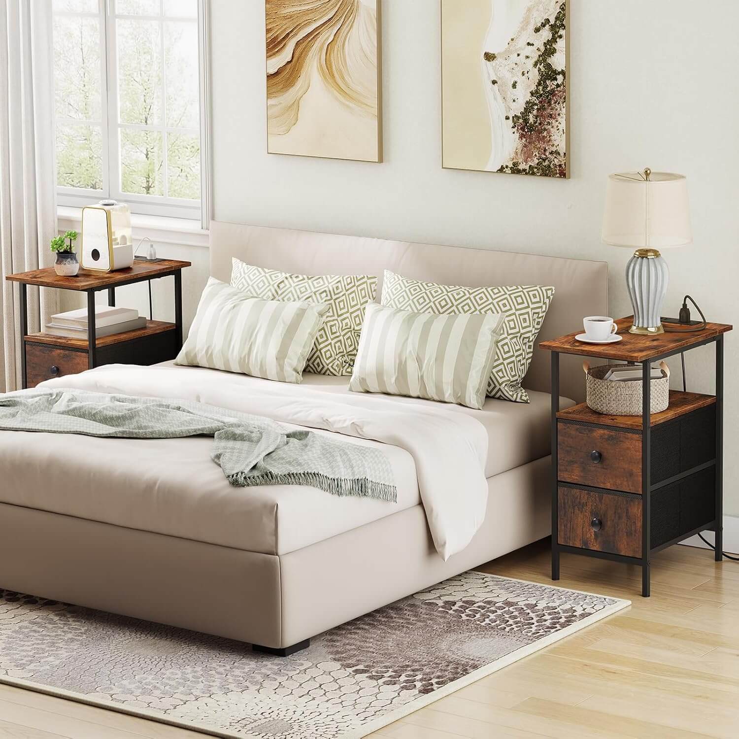 hoobro-side-tables-table-d-appoint-troite-marron-usb image 8