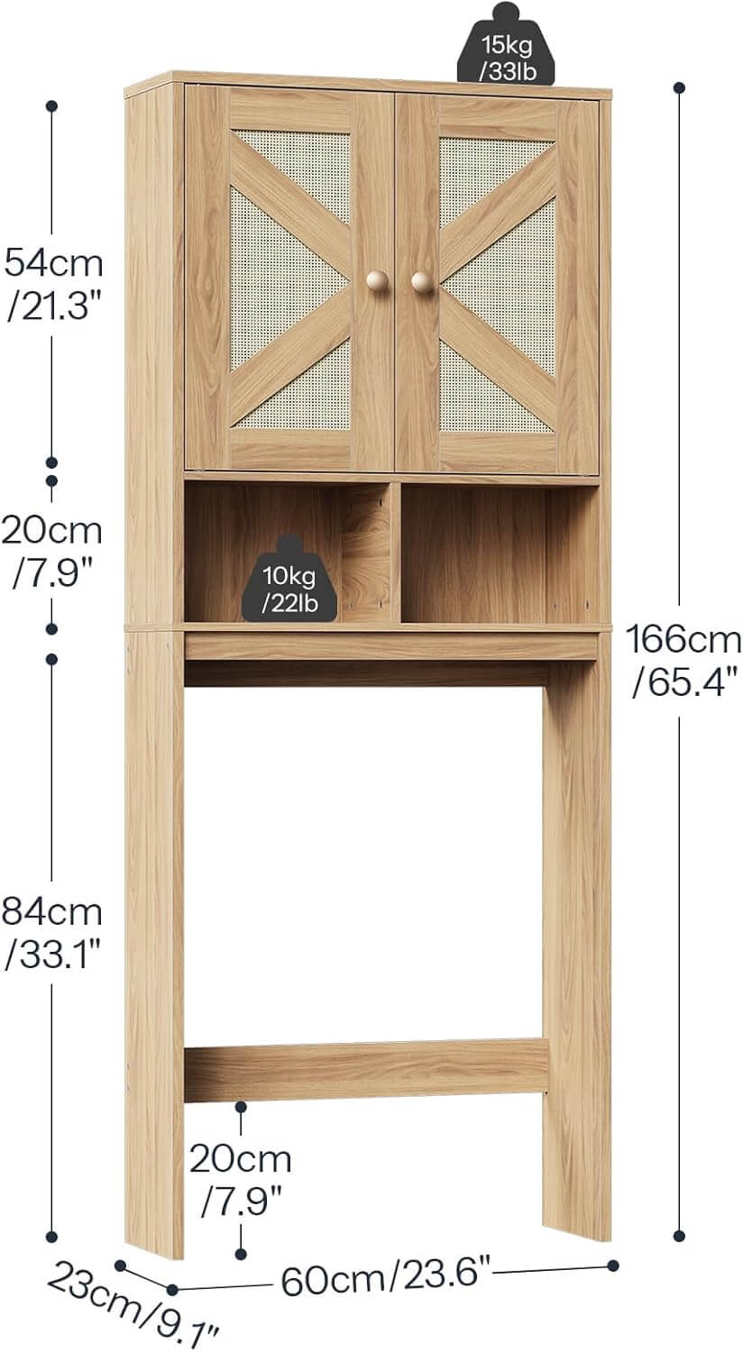 hoobro-meuble-wc-portes-effet-rotin-naturel image 3