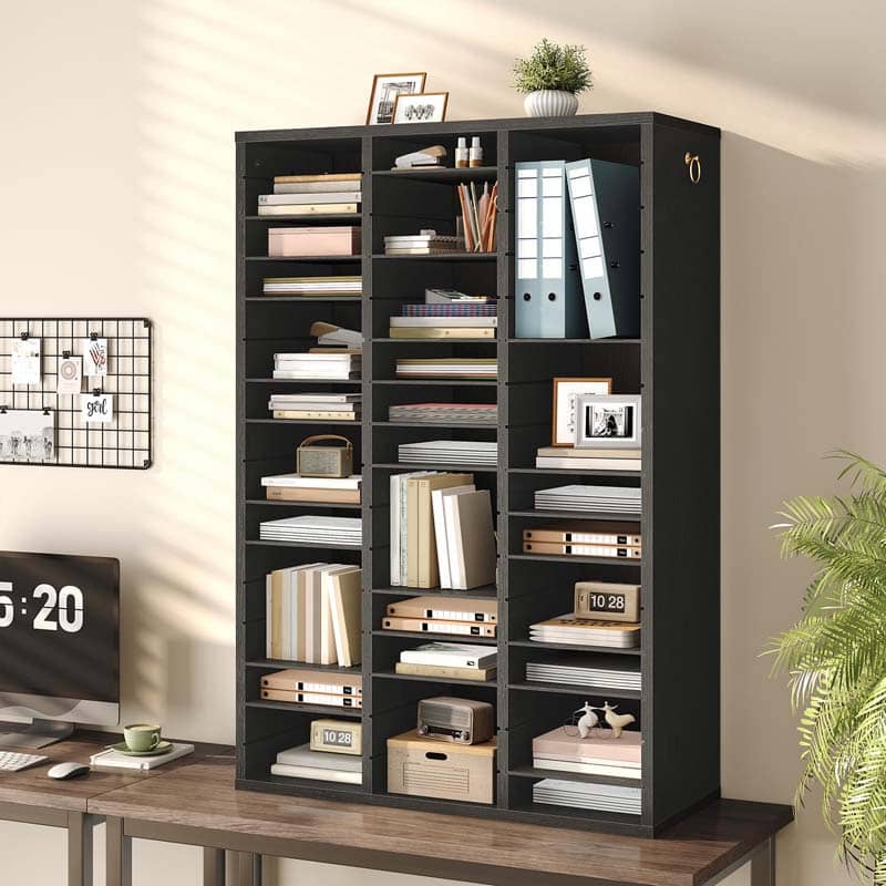 hoobro-trieur-courrier-48-cases-noir-bureau-bois-r-glable image 2