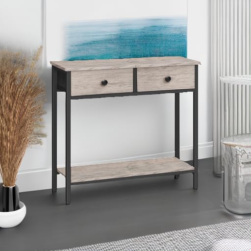 hoobro-console-table-29-5-2-tiroirs-tissu-greige image 6