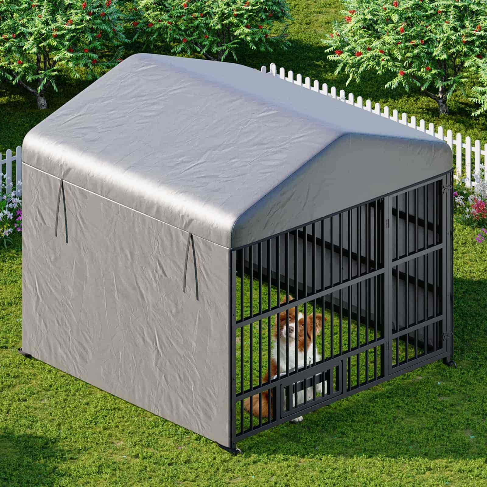 hoobro-chenil-ext-rieur-chien-argent-avec-b-che image 6