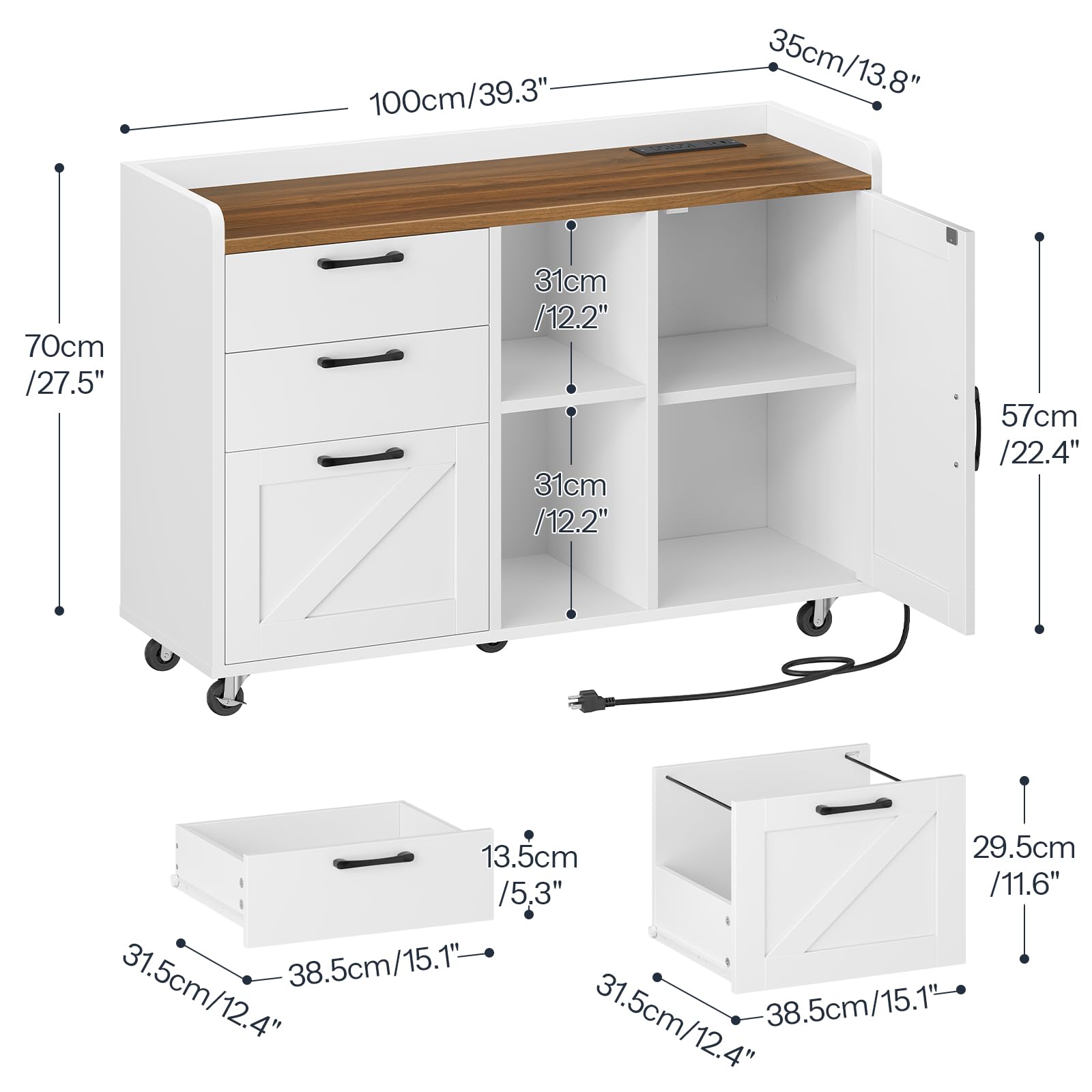 hoobro-home-office-caisson-classeur-blanc-3-tiroirs image 3