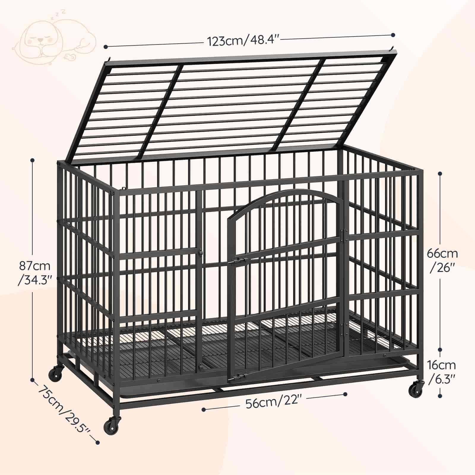 hoobro-cage-chien-48-pouces-noire-m-tal-roulettes image 4
