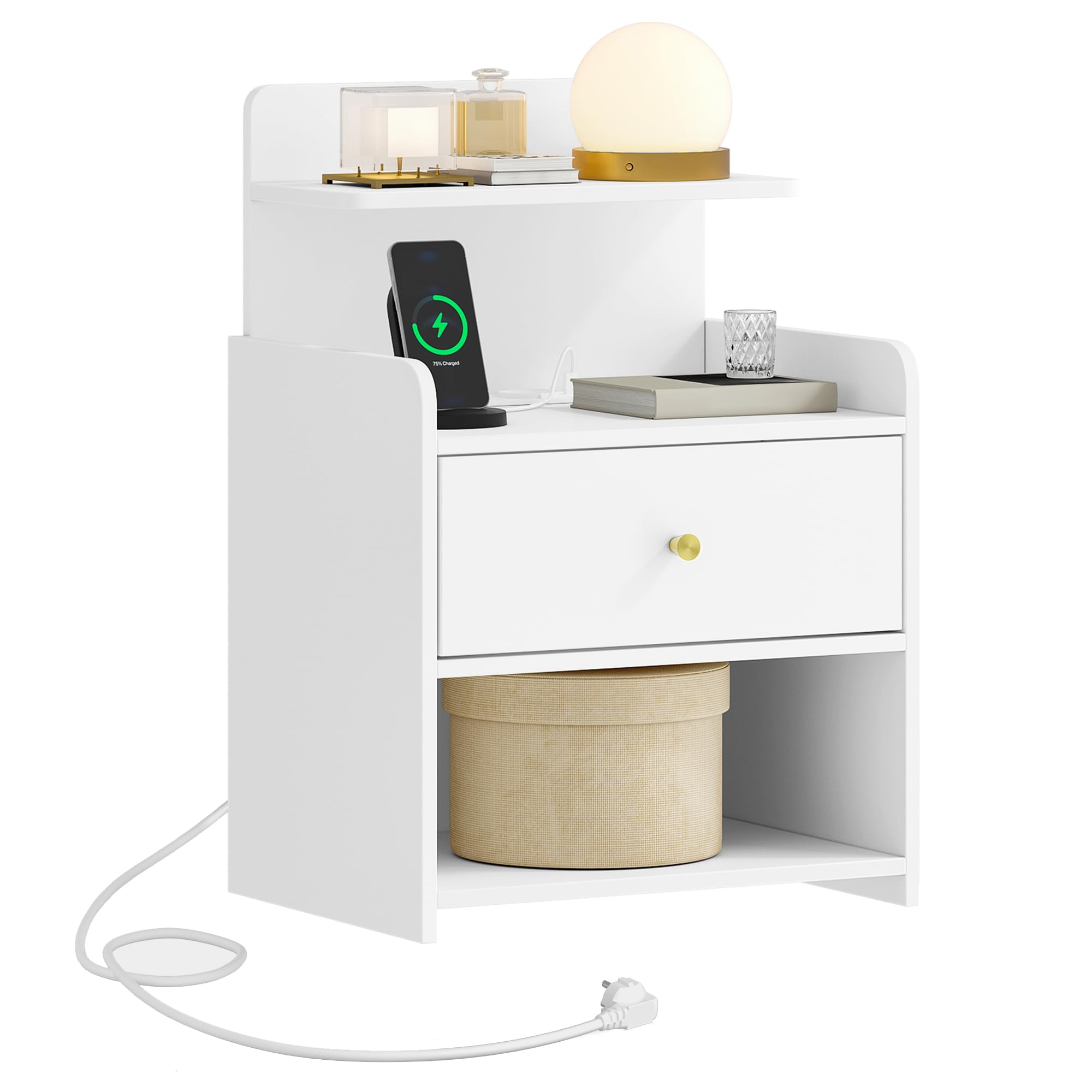 hexcelen-tables-de-chevet-table-de-nuit-blanche-prise-usb-tiroir image 8
