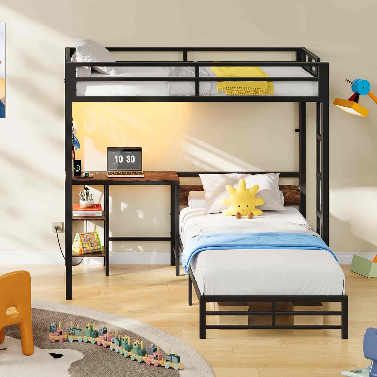 hoobro-lit-superpos-m-tal-marron-bureau-led-prises image 5