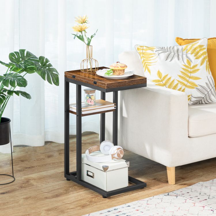 hoobro-side-tables-c-type-table-d-appoint-marron-pliable-avec-rangement image 5