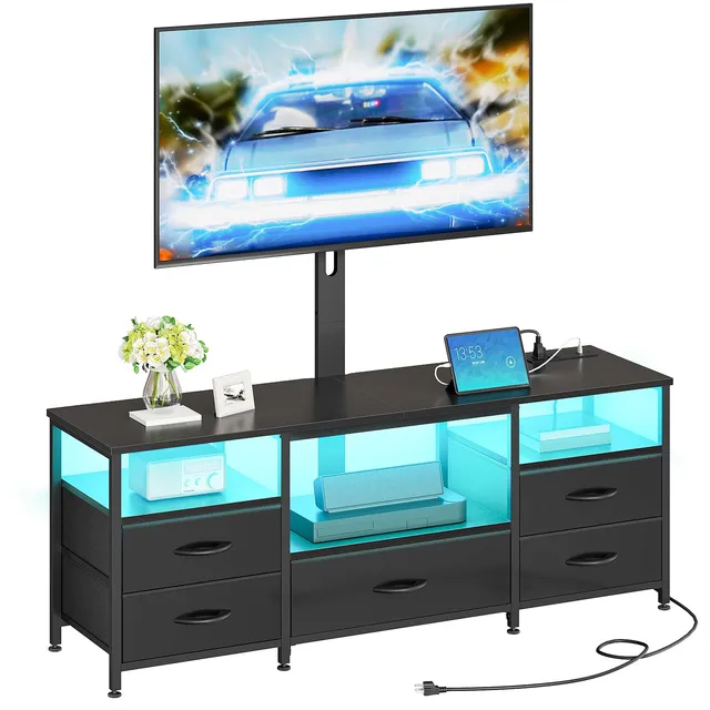 hoobro-tv-stands-meuble-tv-led-noir-65-pouces-pivotant image 1