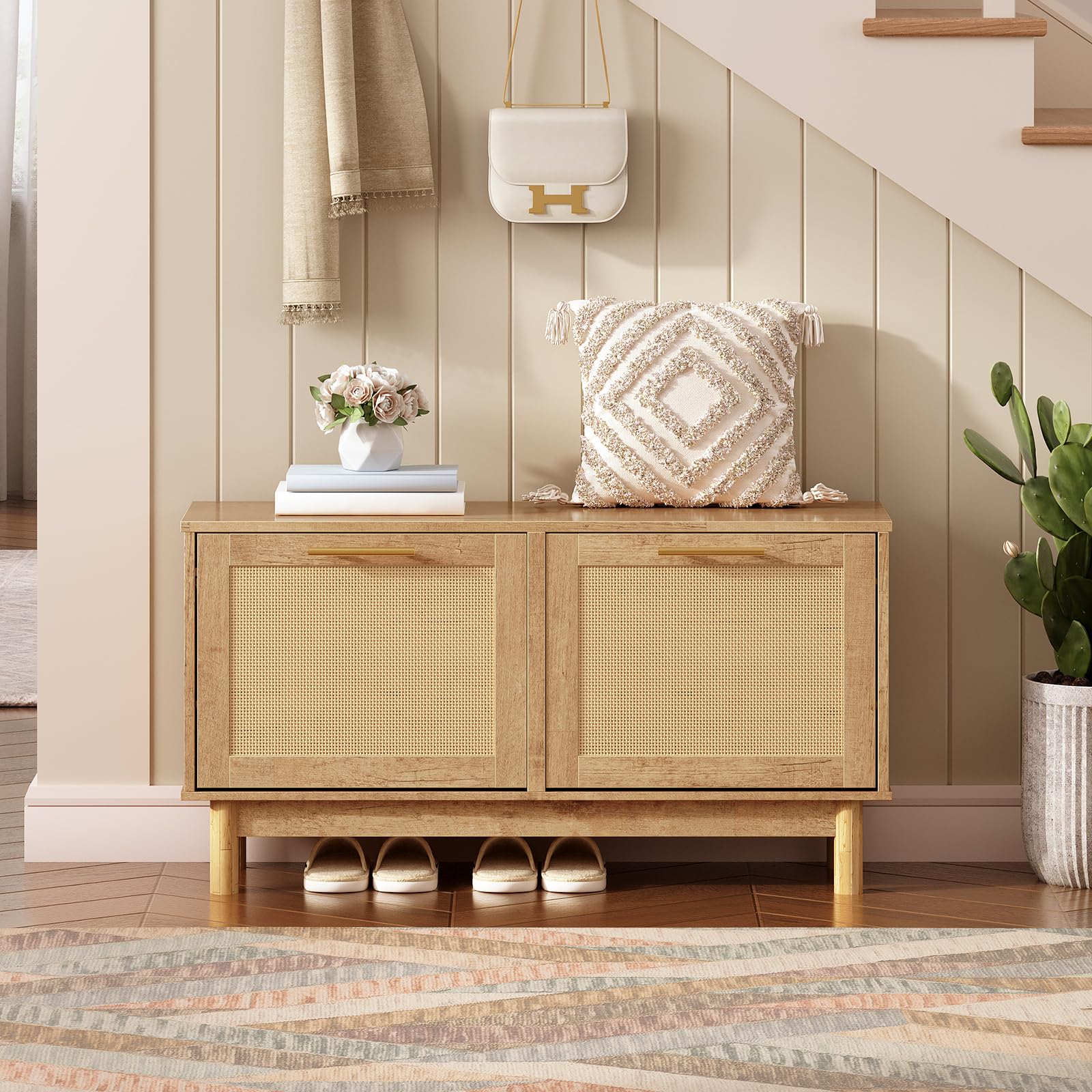 hoobro-shoe-racks-banc-chaussures-naturel-style-rotin image 2
