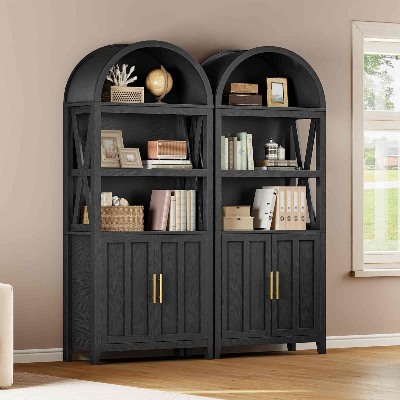 hoobro-biblioth-que-haute-71-pouces-noire-farmhouse-avec-portes image 4