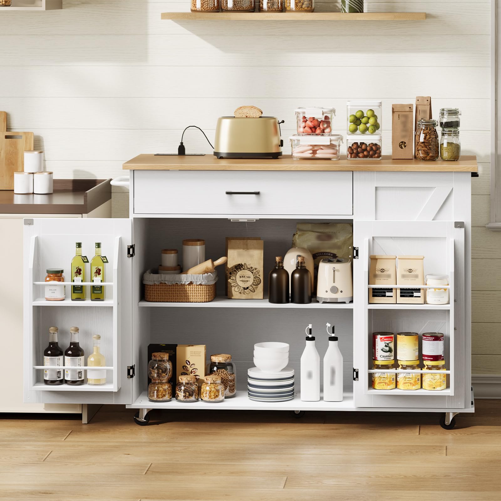 hoobro-kitchen-furniture-lot-cuisine-blanc-roulettes-2 image 6
