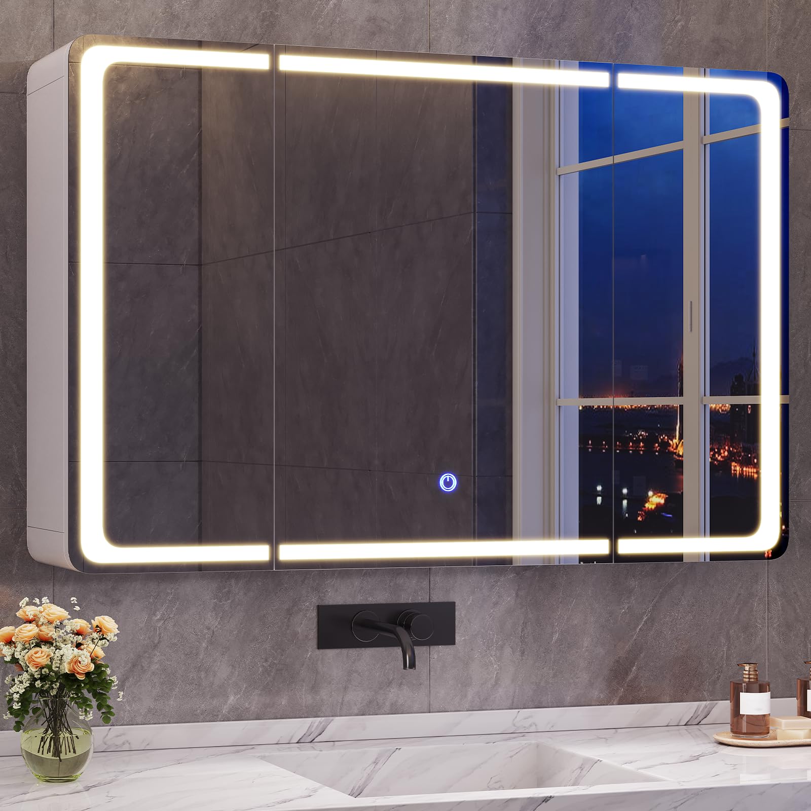 forabamb-armoires-murales-60cm-armoire-miroir-led-3-portes-prise image 1