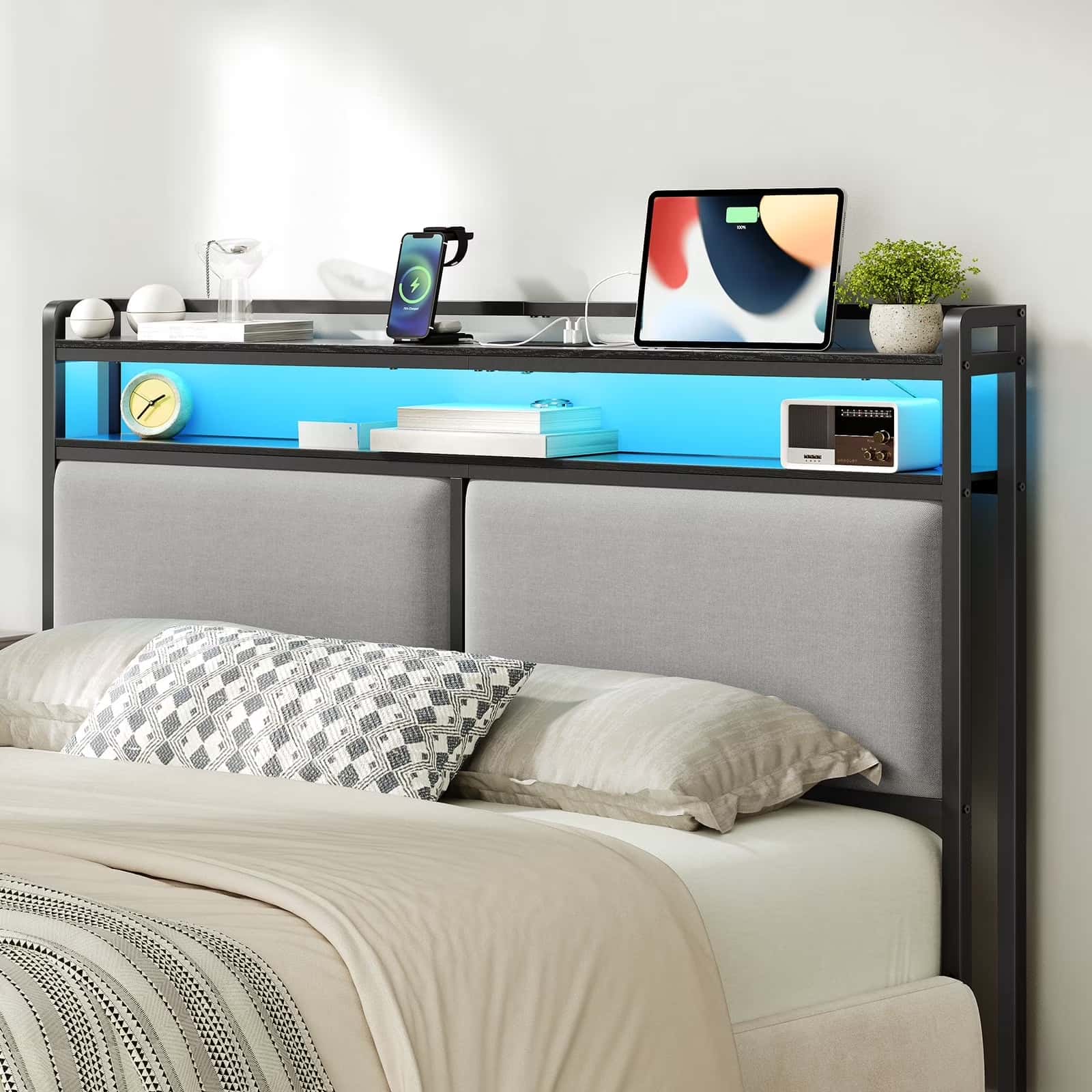 hoobro-headboards-t-te-de-lit-queen-grise-led-avec-prises image 5
