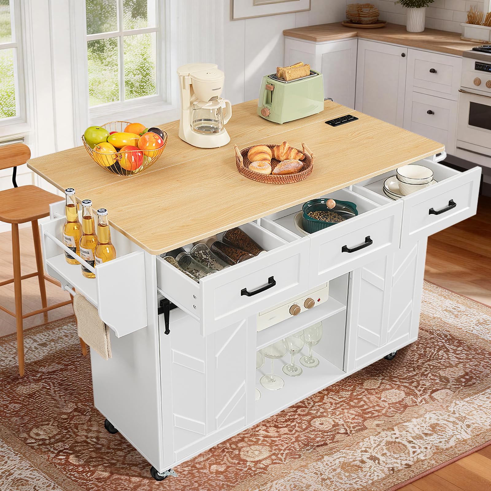 hoobro-kitchen-furniture-lot-cuisine-roulettes-blanc-avec-prise image 4