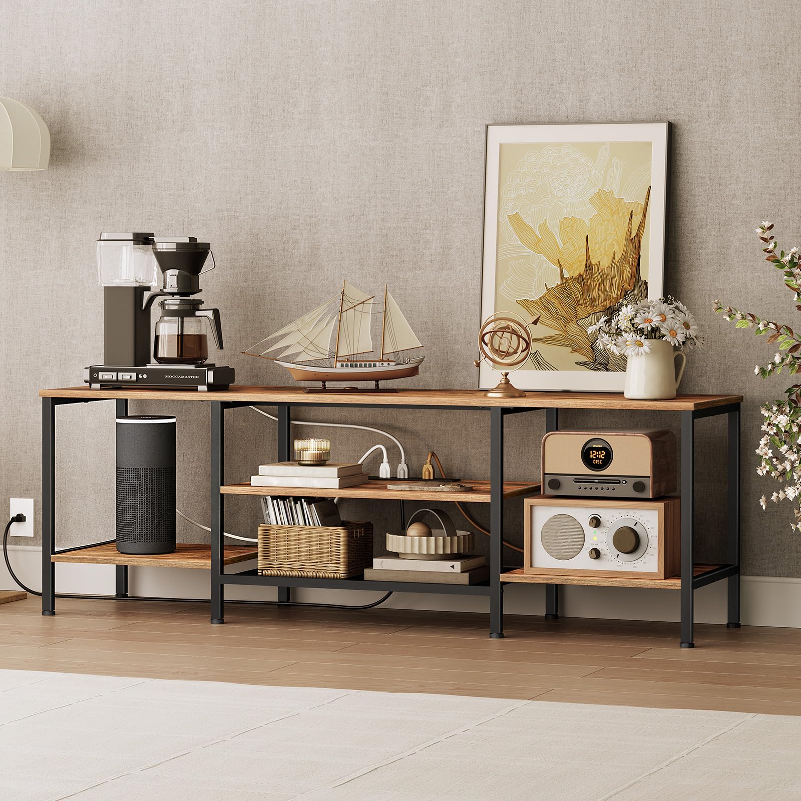 hoobro-meuble-tv-industriel-prises-marron-70-pouces-bf60ds01 image 4