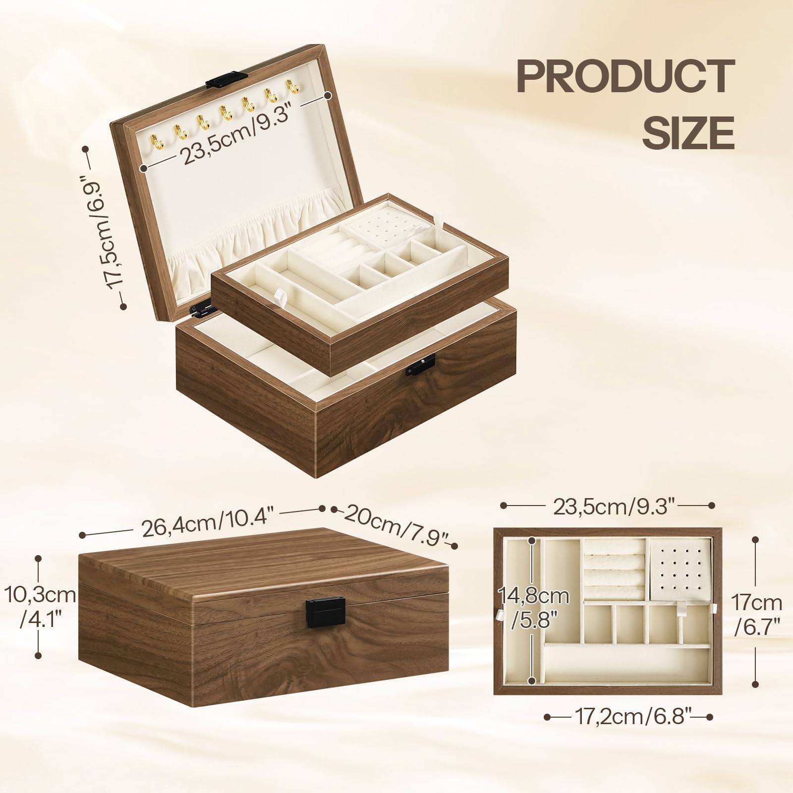 hoobro-jewelry-boxes-bo-te-bijoux-bois-noyer-2-tages-plateau-amovible image 4