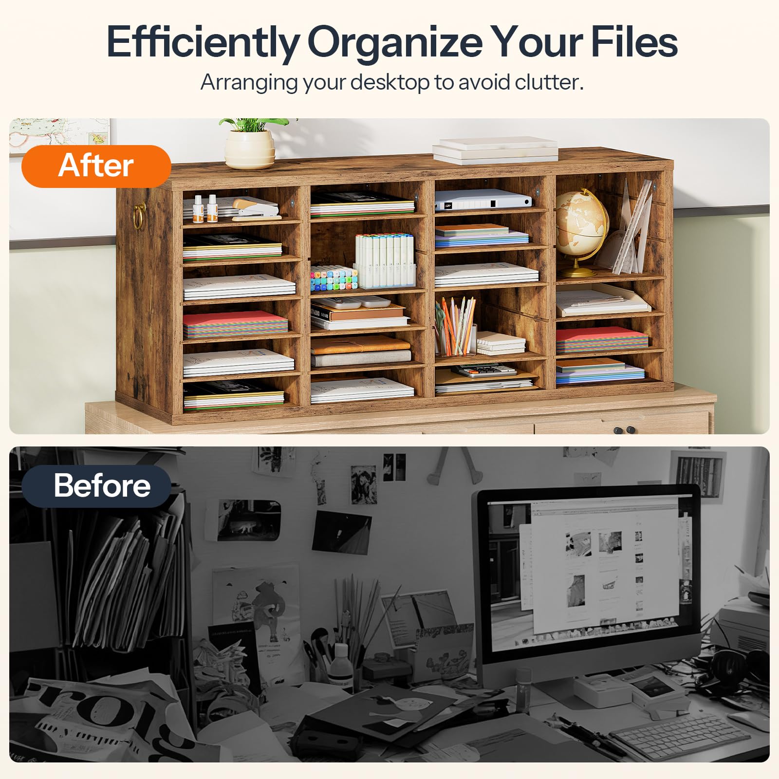 hoobro-home-office-trieur-courrier-24-cases-marron-bois image 7