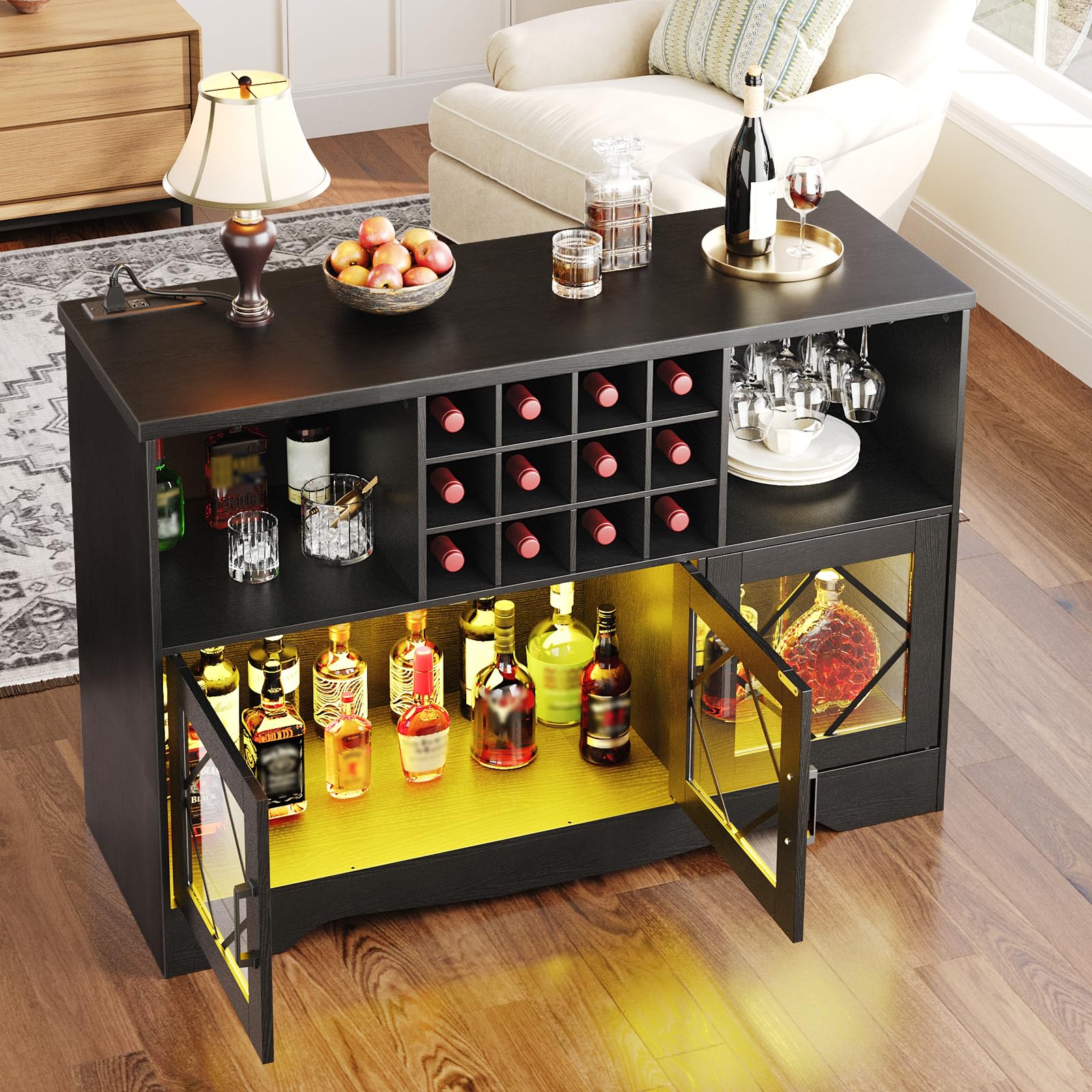 hoobro-beverage-counters-meuble-bar-noir-led-12-bouteilles image 5