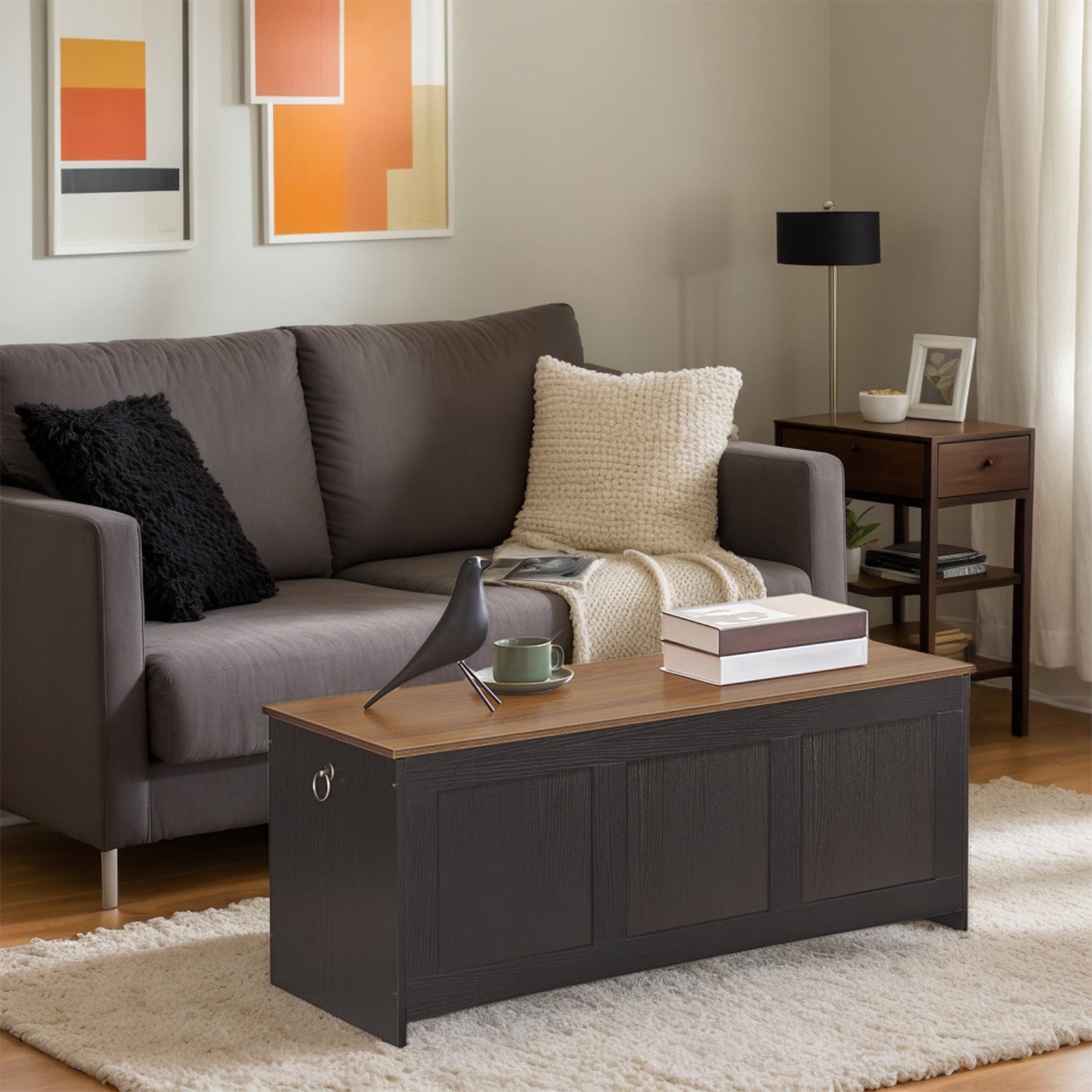 hoobro-coffre-rangement-bois-39-3-pouces-couvercle-noir image 7