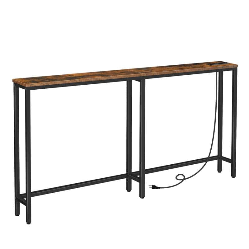 hoobro-console-table-63-pouces-table-console-marron-prise-usb image 1