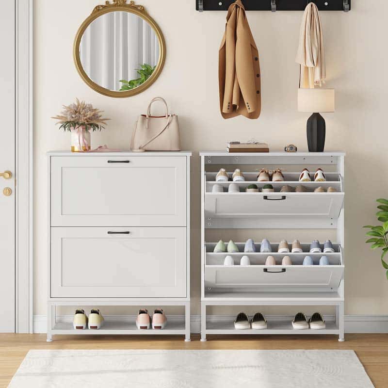 hoobro-meuble-chaussures-troit-2-abattants-blanc image 2