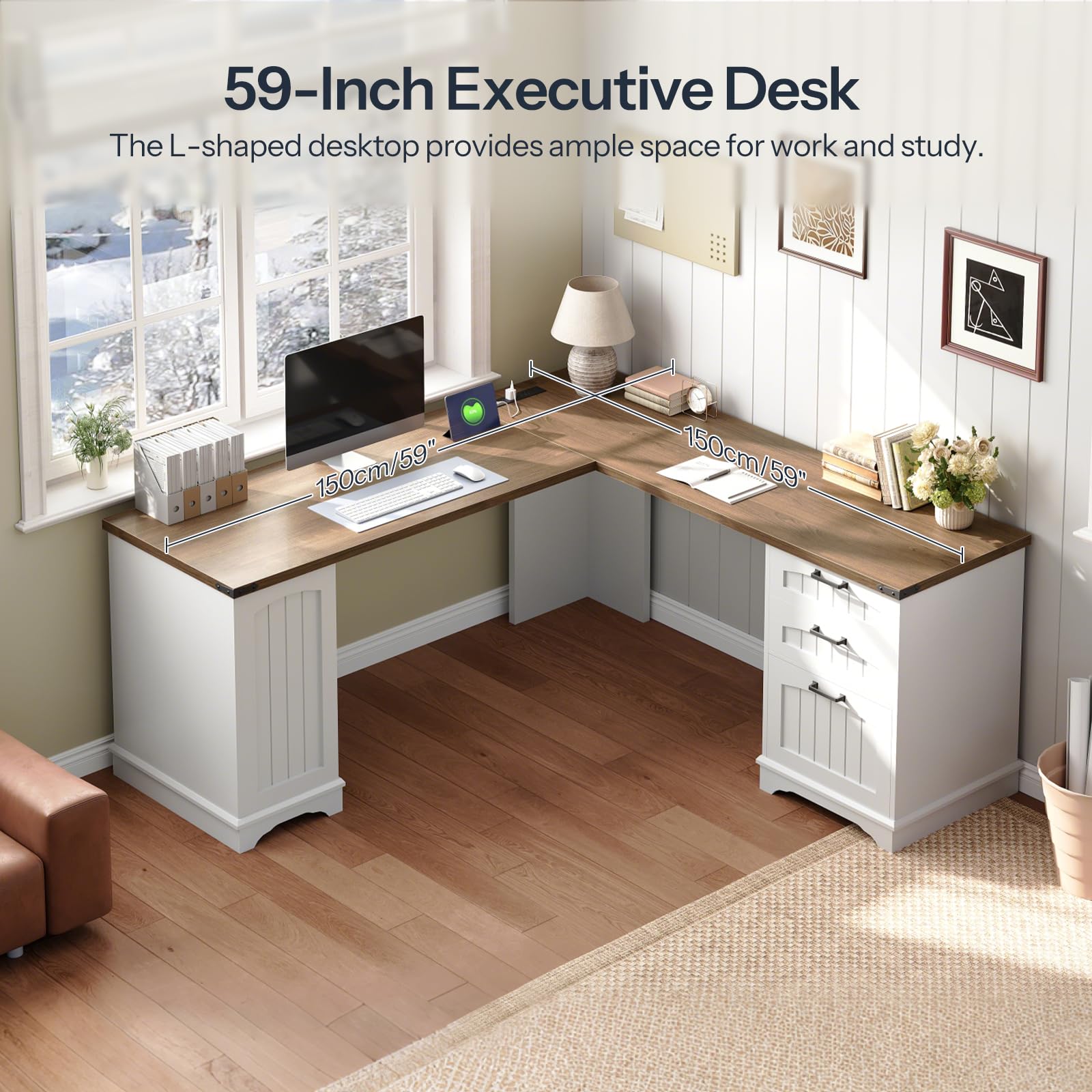 hoobro-bureau-d-angle-en-l-blanc-prises-150-cm image 5