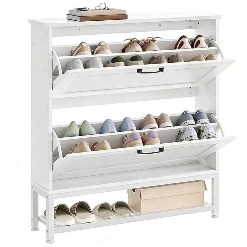 hoobro-meuble-chaussures-troit-2-abattants-blanc image 1