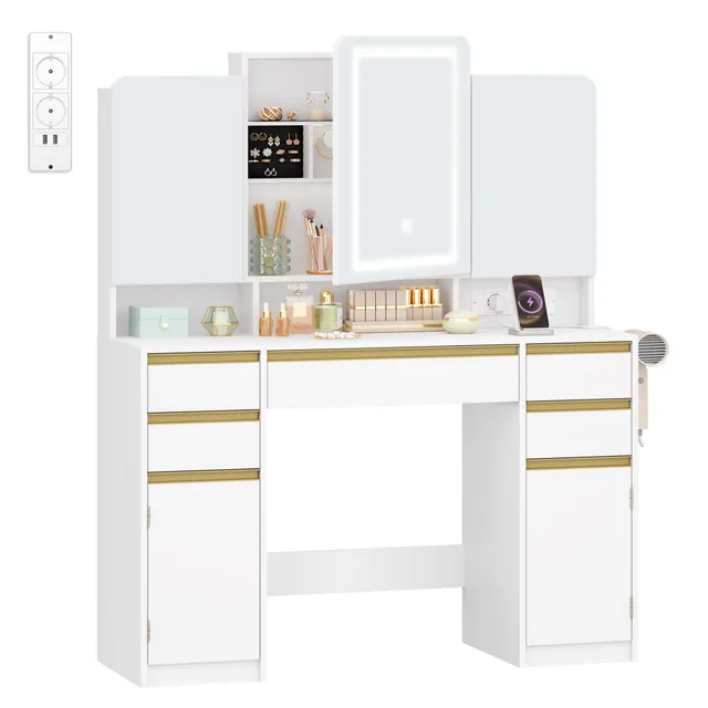 hexcelen-coiffeuses-coiffeuse-triple-miroir-108-cm-blanc image 1