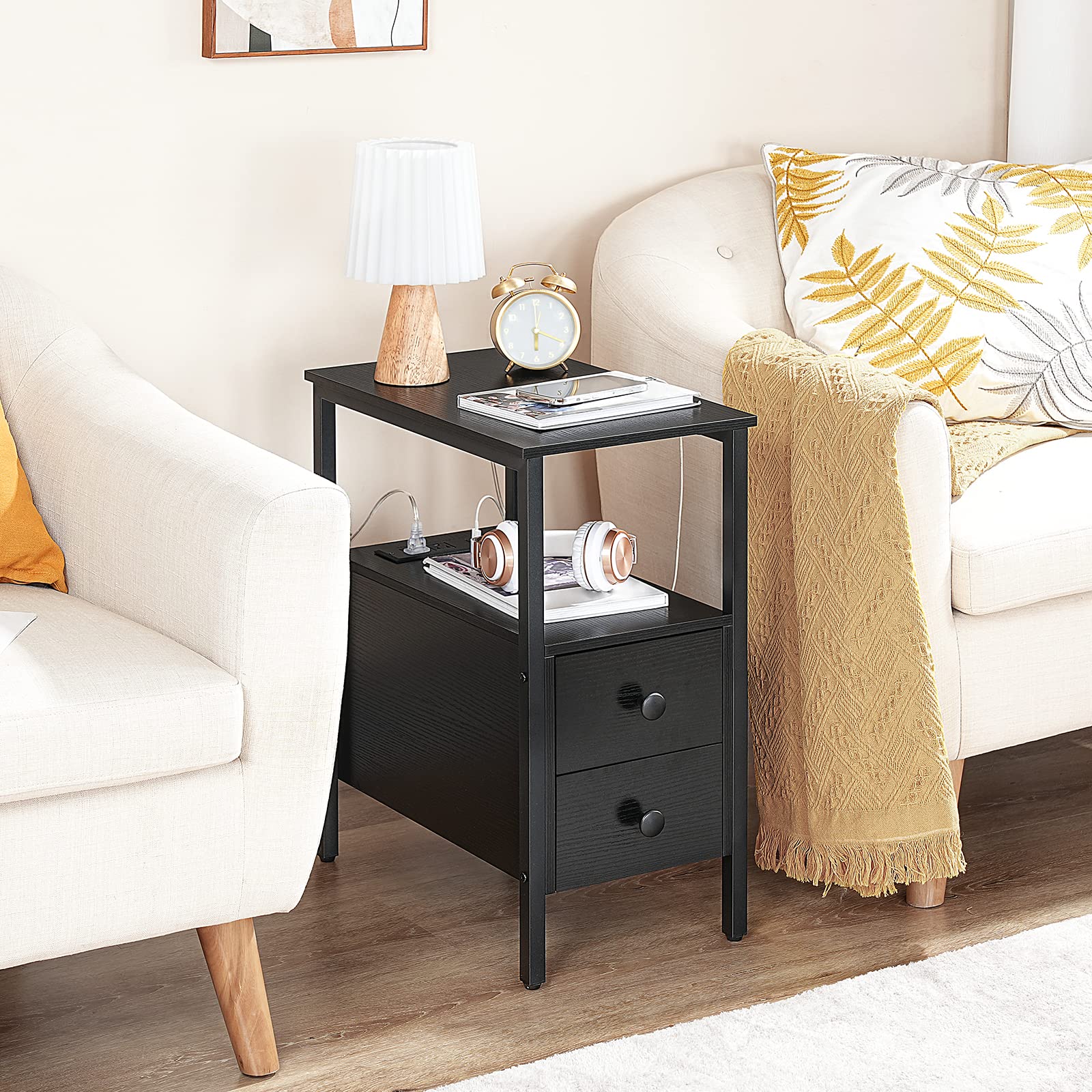 hoobro-tables-de-chevet-lot-de-2-table-d-appoint-noire-prise image 4
